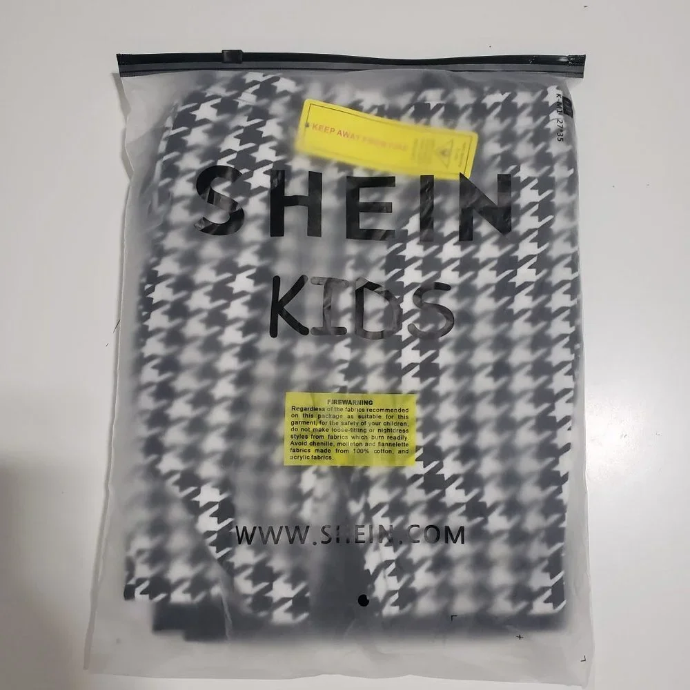 New SHEIN Baby Gigot Sleeve Tee & Houndstooth Print Flare Leg Pants - Size 18-24